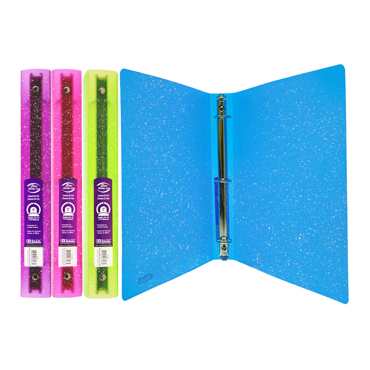 BAZIC 1 in Glitter 3-Ring Binder, 175 Sheet Capacity, Durable Poly Cover